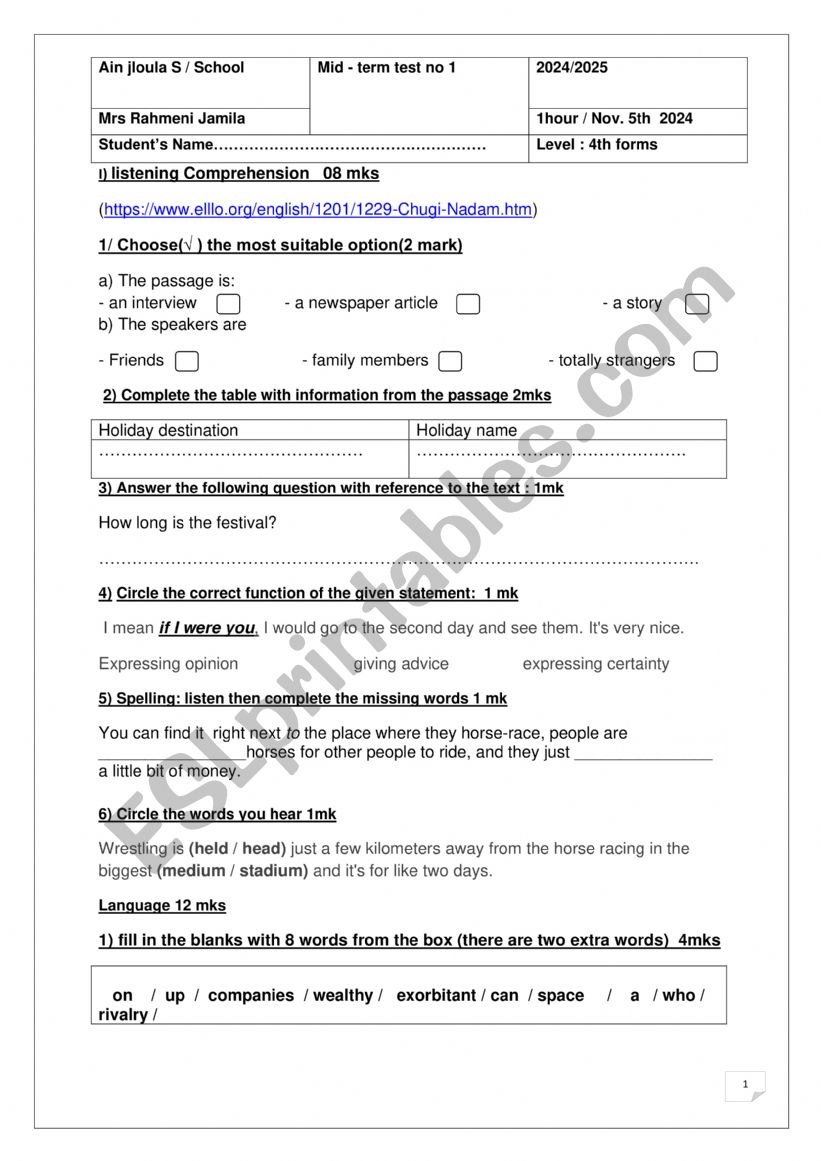 MTT no 1 bac science  worksheet