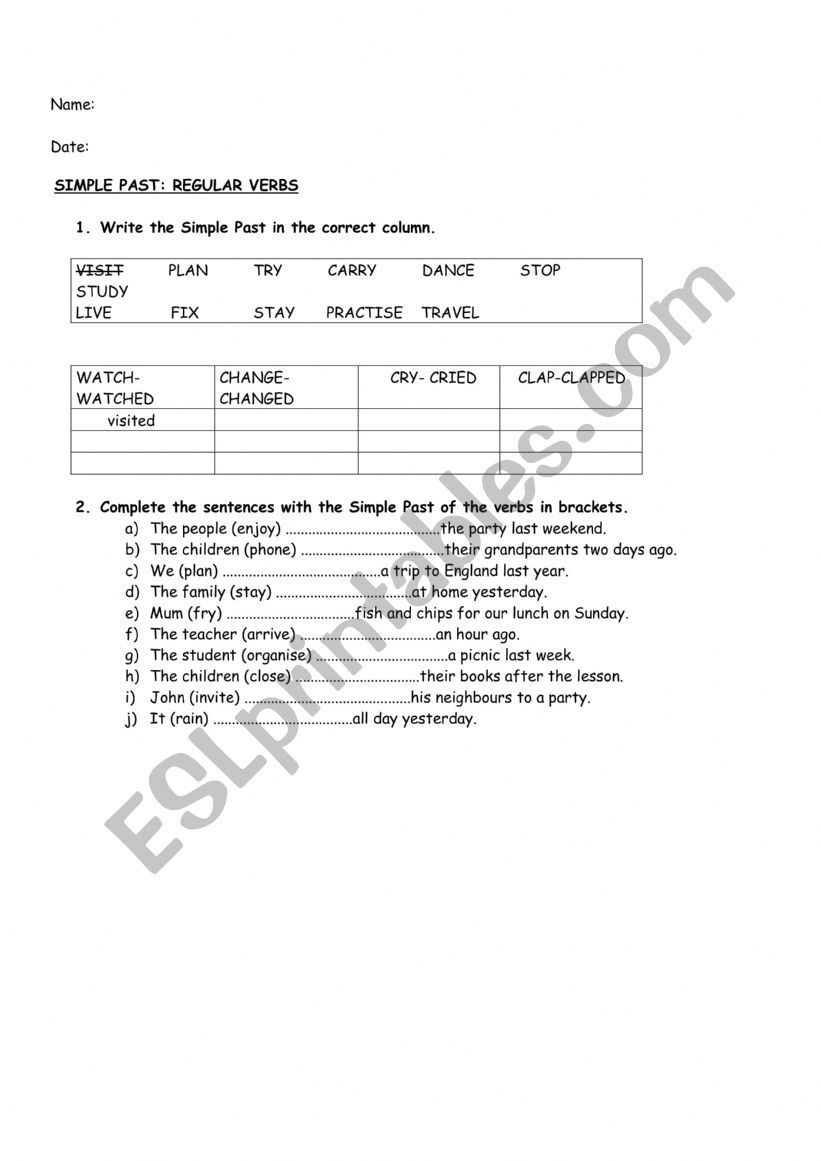 Simple Past activities worksheet