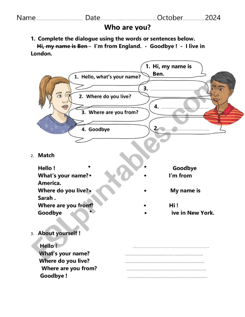 Self introduction worksheet