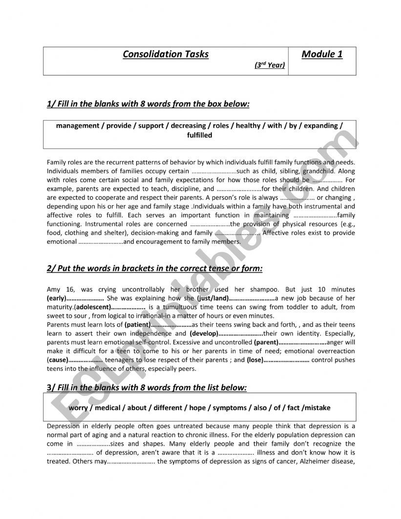 Consolidation worksheet