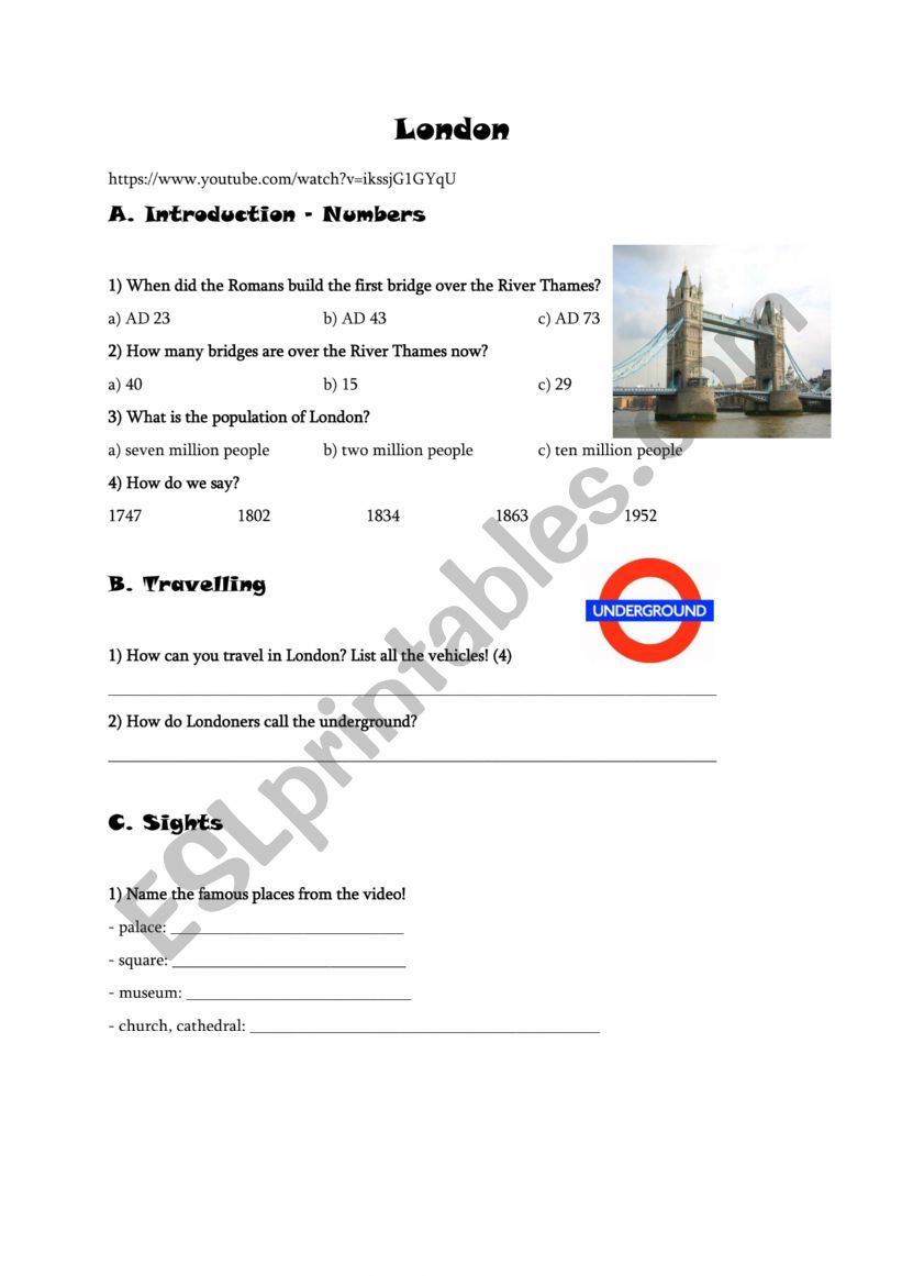 Window on london worksheet