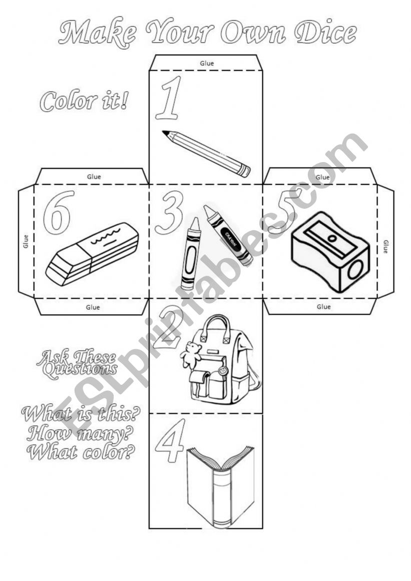 Make your own dice worksheet