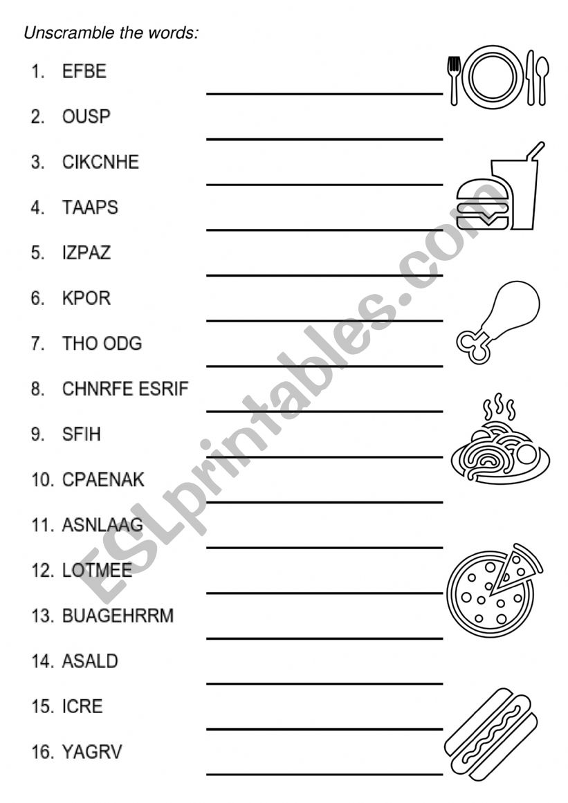 Lunch and Dinner - Unscramble the words.