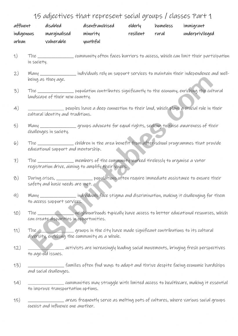 B2-C1 15 adjectives that represent social groups & classes Part 1