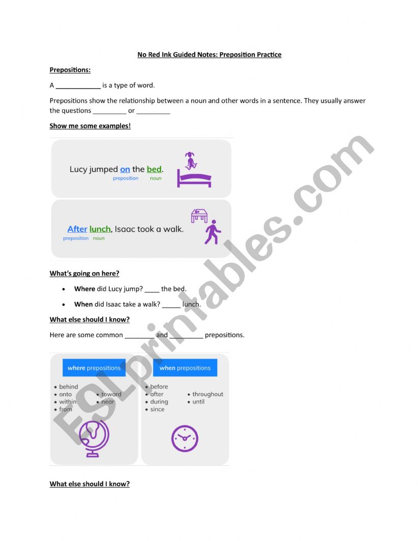 Guided Notes for Preposition Words