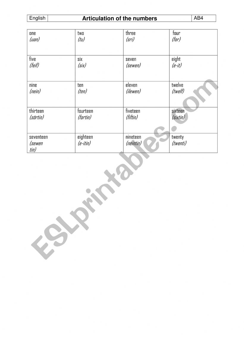 Spelling of numbers in German worksheet