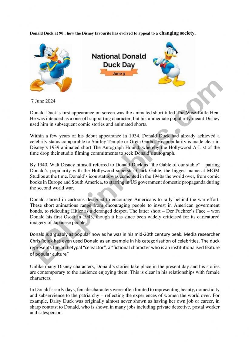  Donald Duck is 90.  worksheet