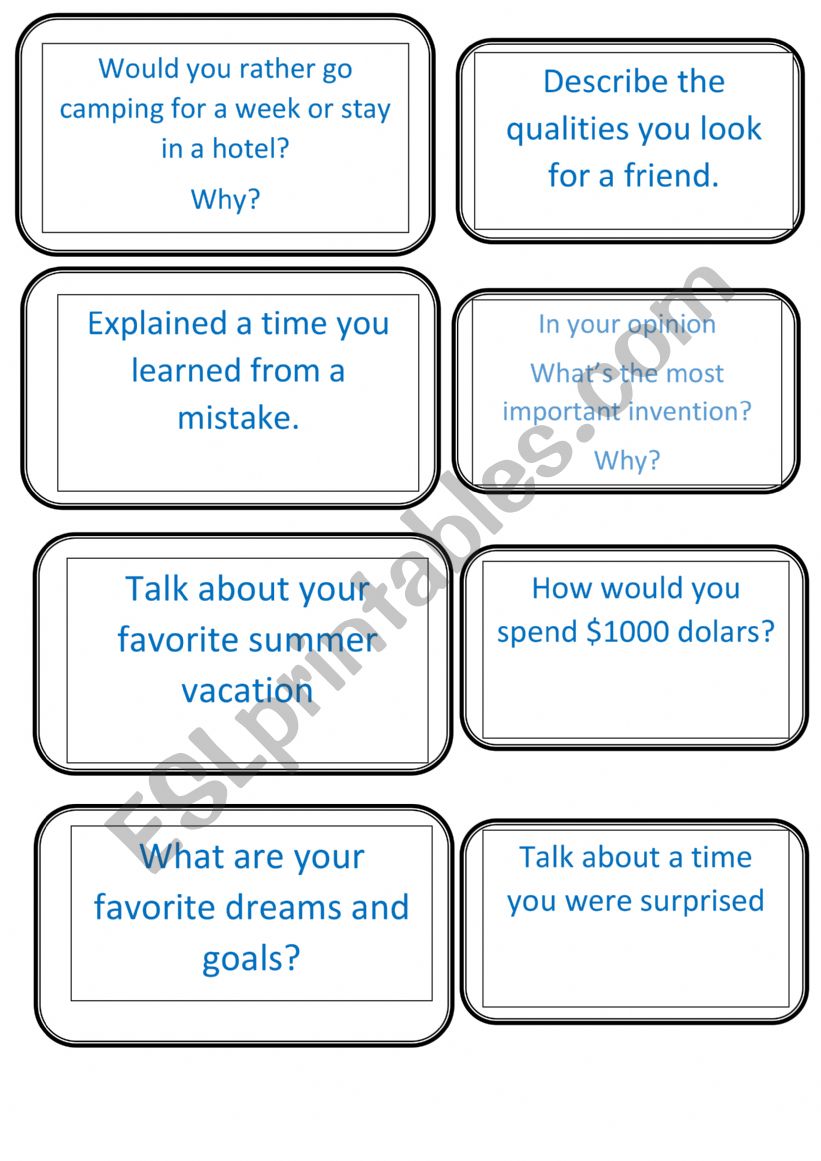 Advance SPEAKING CARDS worksheet