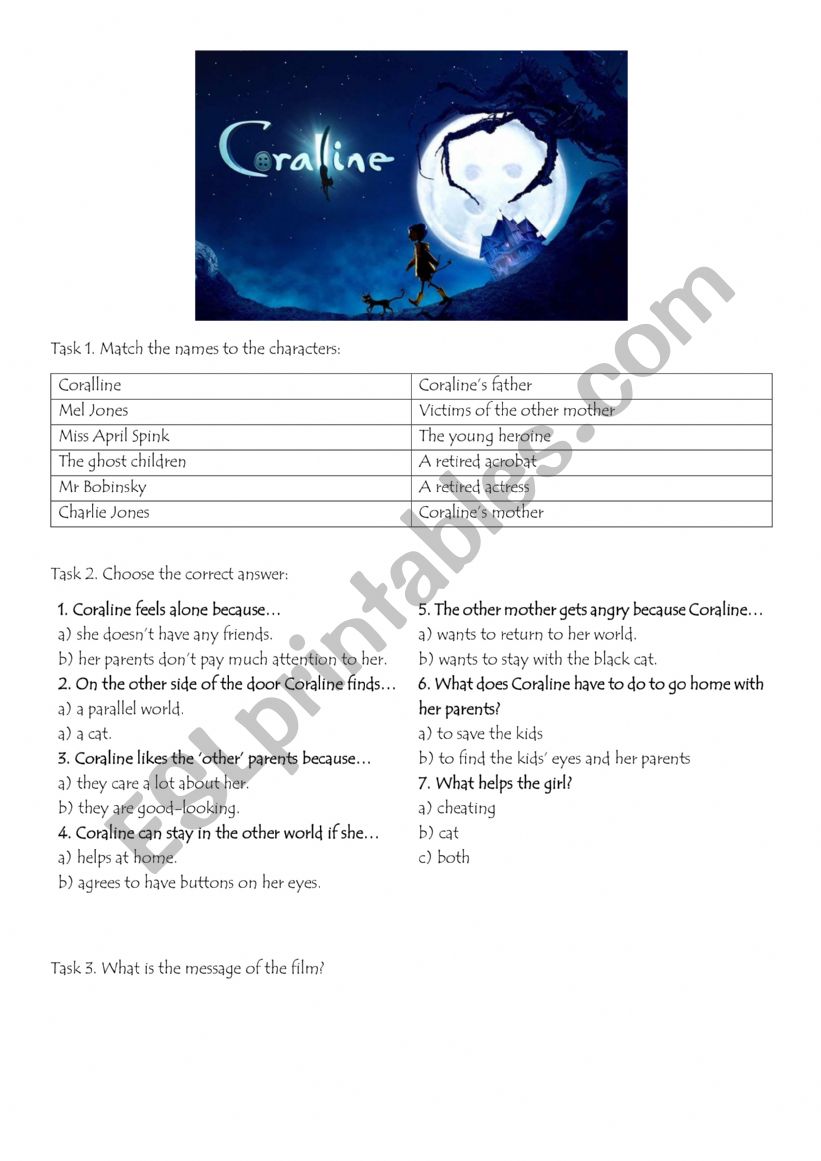 Coraline  worksheet