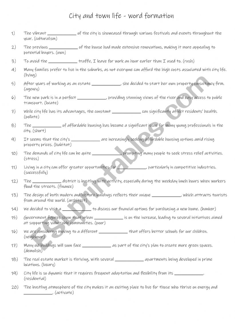 B1 City and town life - word formation