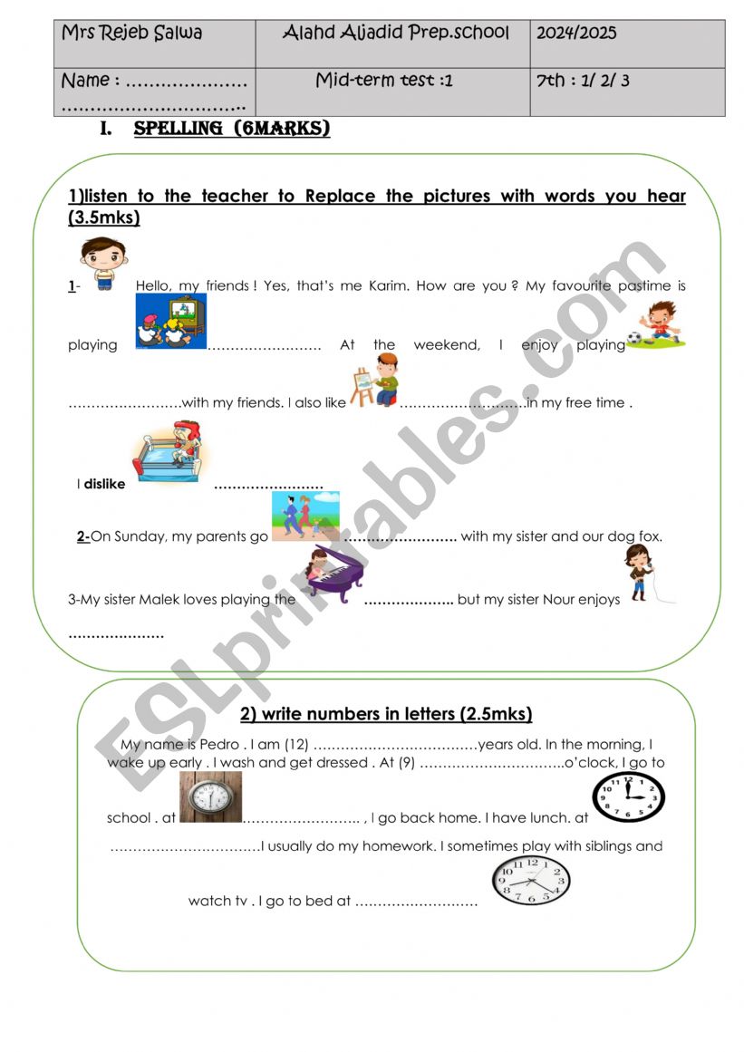 mid term test 1 worksheet