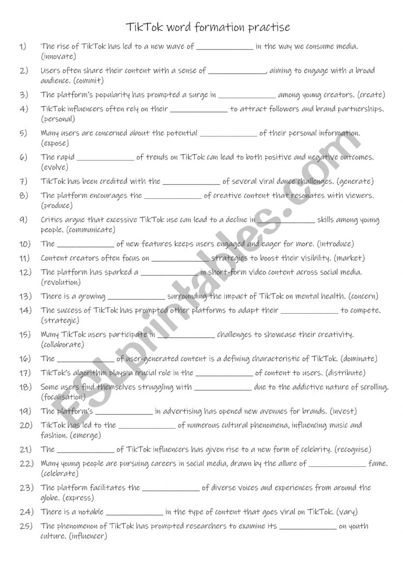 B1-B2 TikTok word formation practise