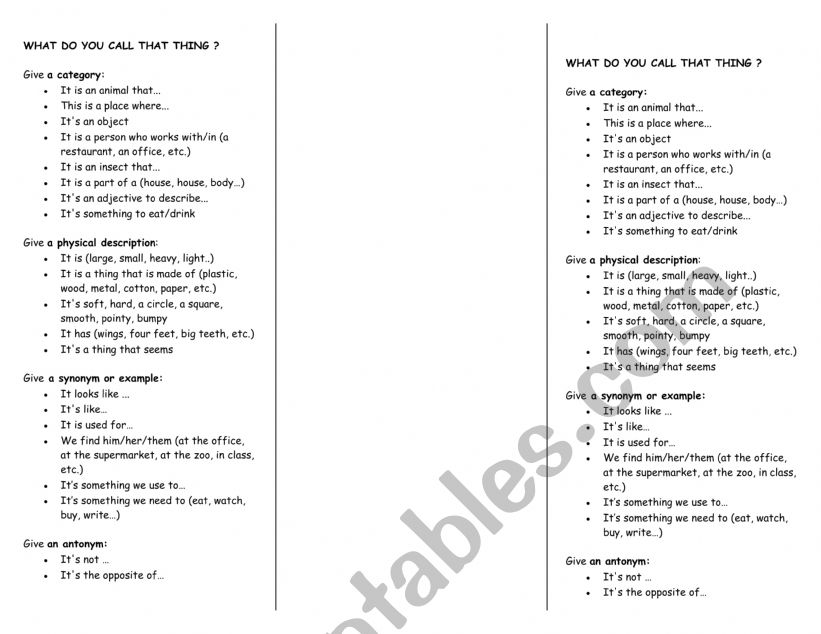 Bookmark Circumlocution - ADJECTIVES to describe objects