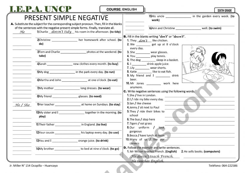 Present Simple Negative worksheet