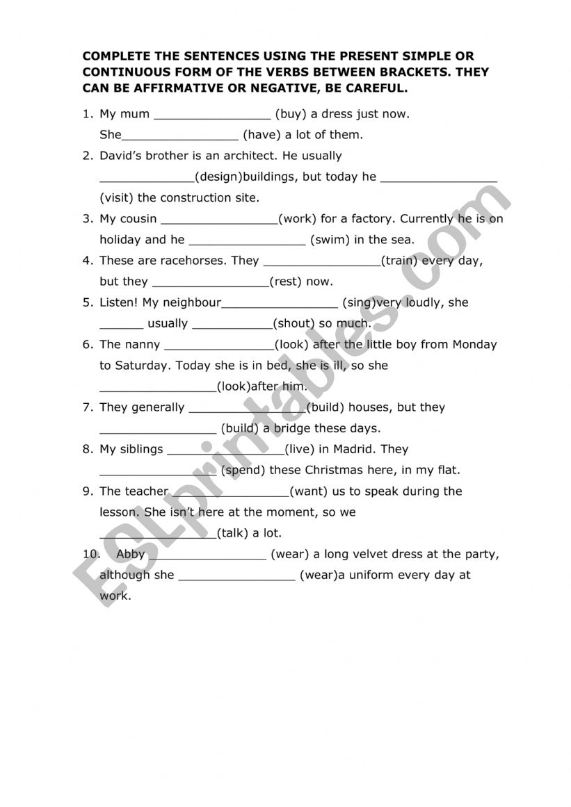 A new exercise about pres simple or continuous