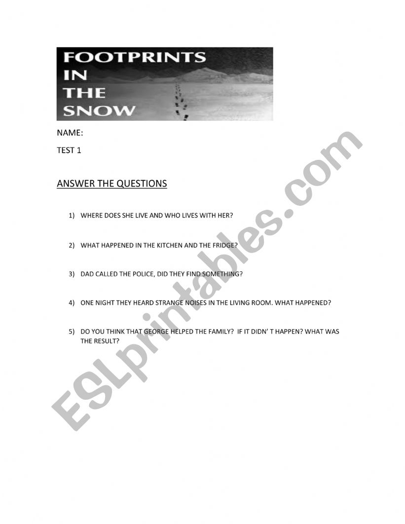 FOOTPRINTS IN THE SNOW worksheet