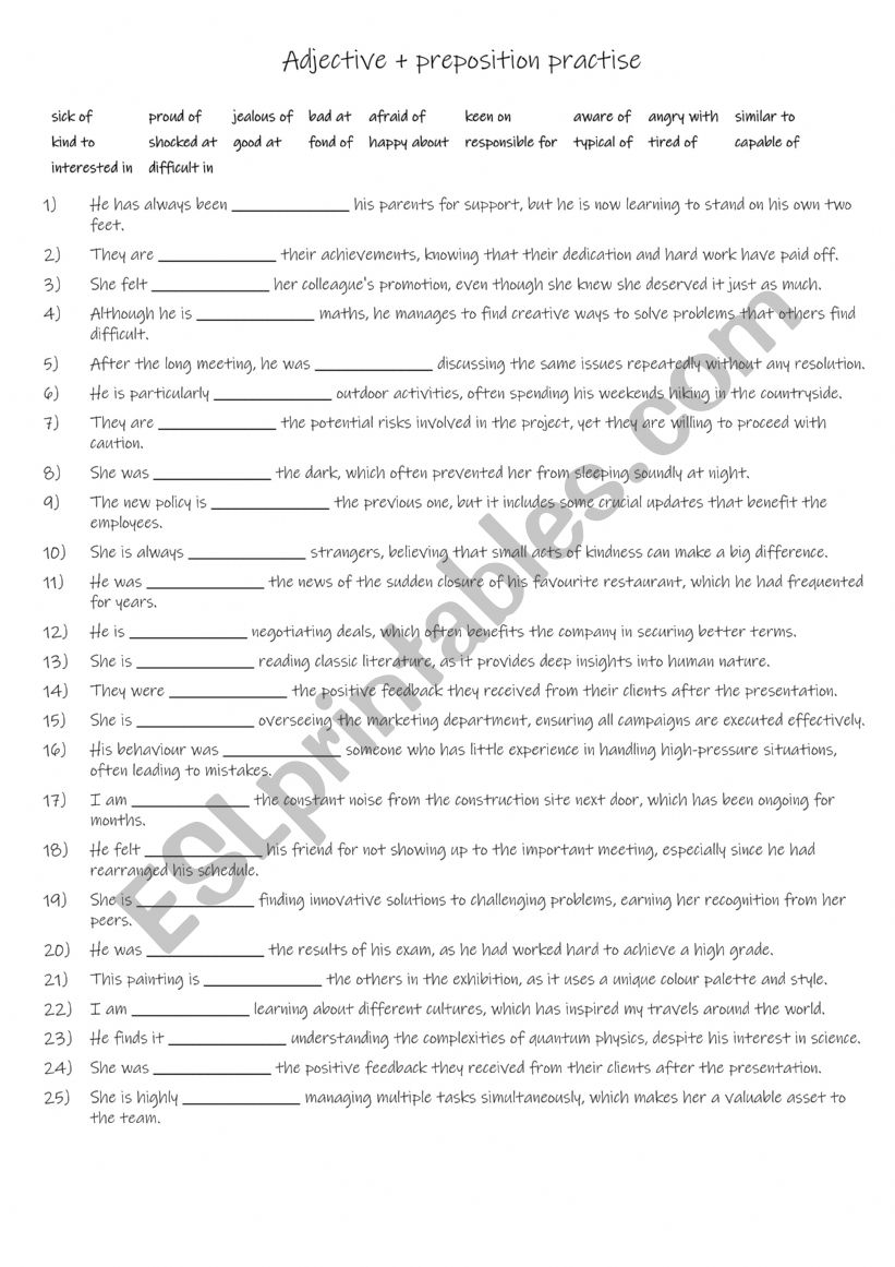 B1-B2 Adjective + preposition practise Part 2