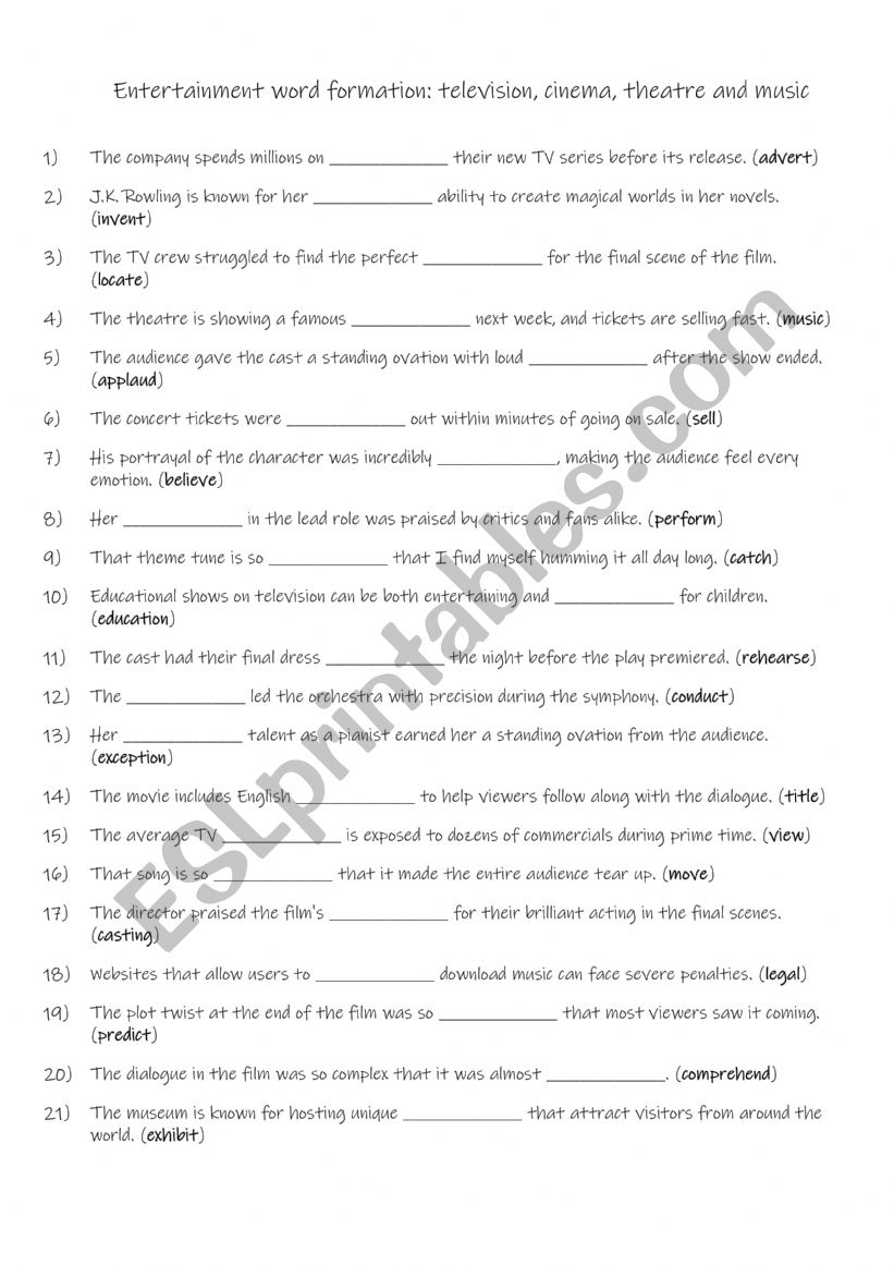 B1 Entertainment word formation television, cinema, theatre and music