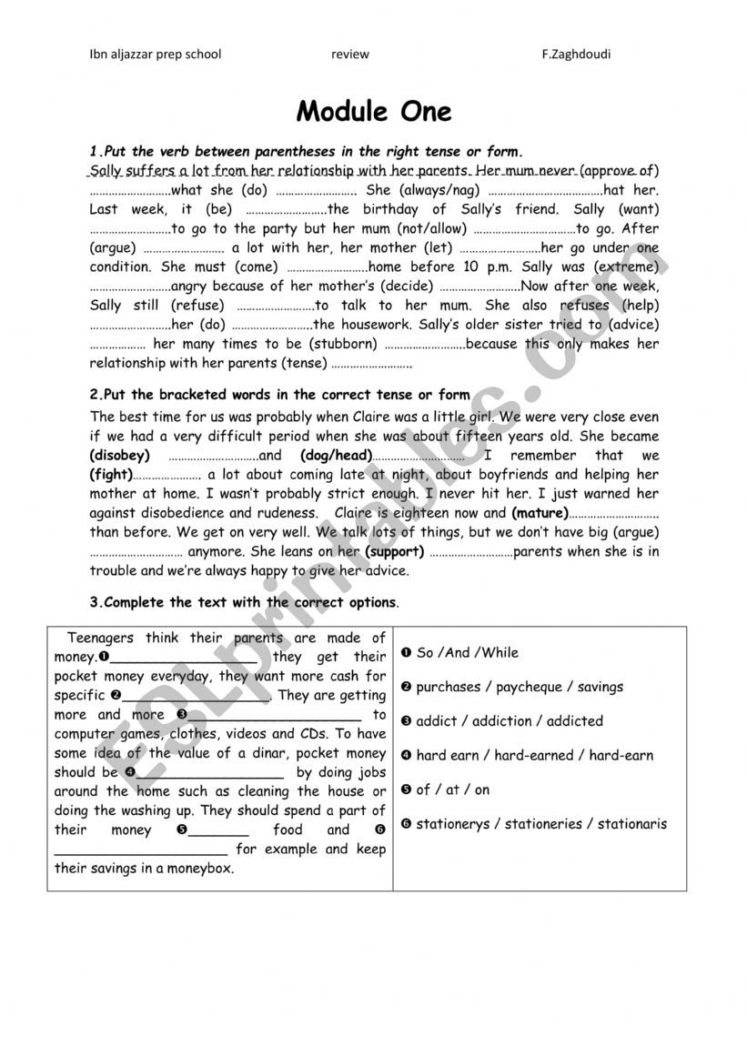 review module 1 worksheet