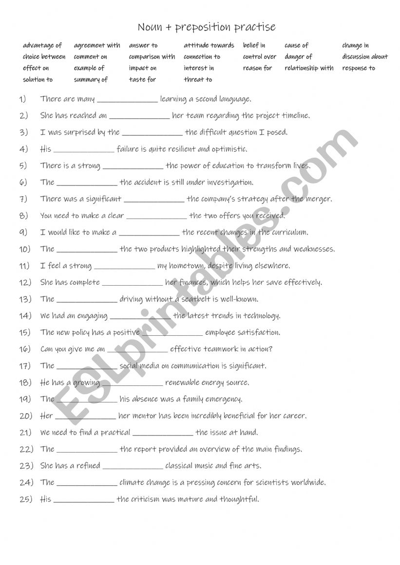 B1-B2 Noun + preposition practise Part 3