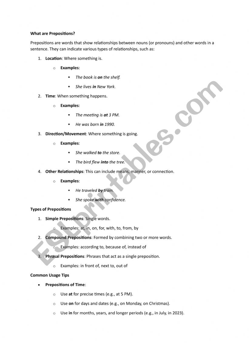 Preposition. worksheet