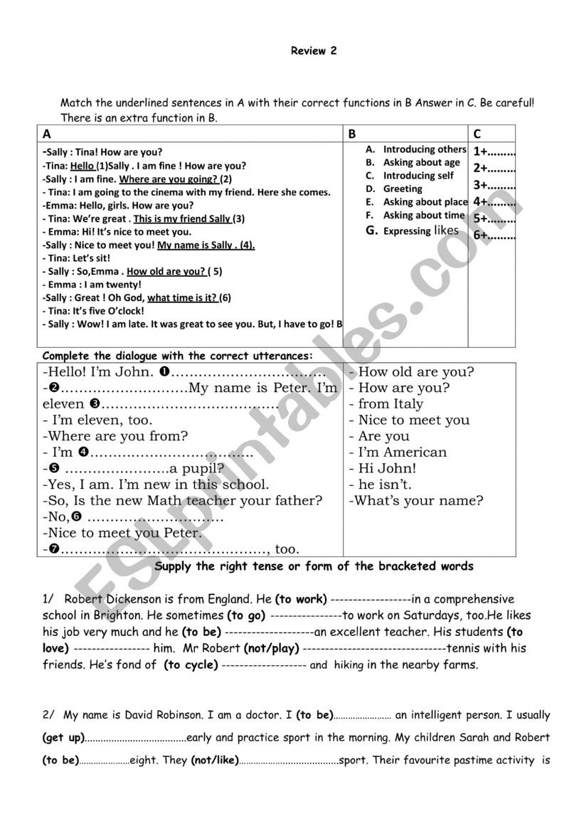 review tasks 2 worksheet