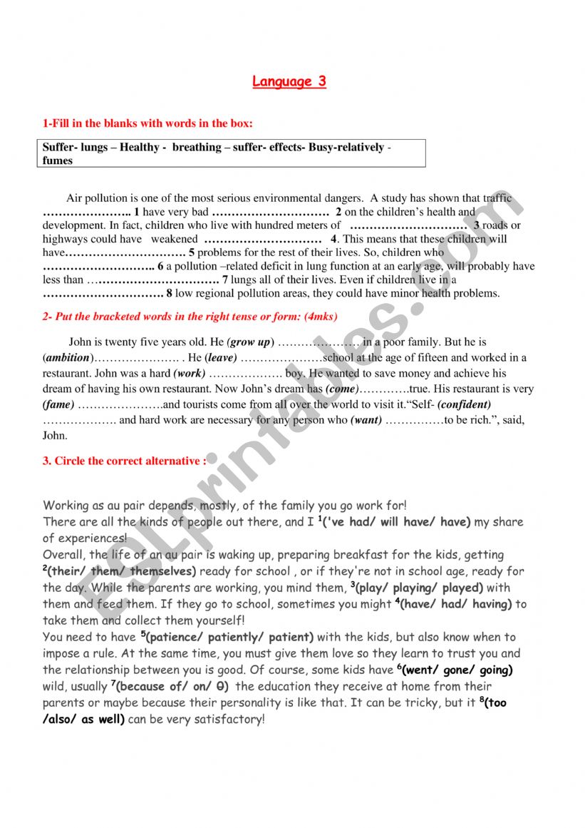 language  tasks for 1st year secondary education