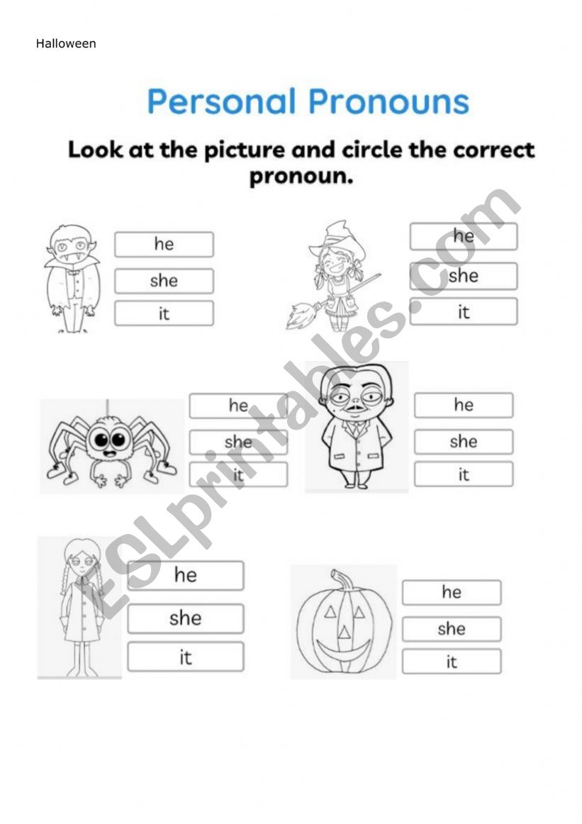 halloween personal pronouns worksheet