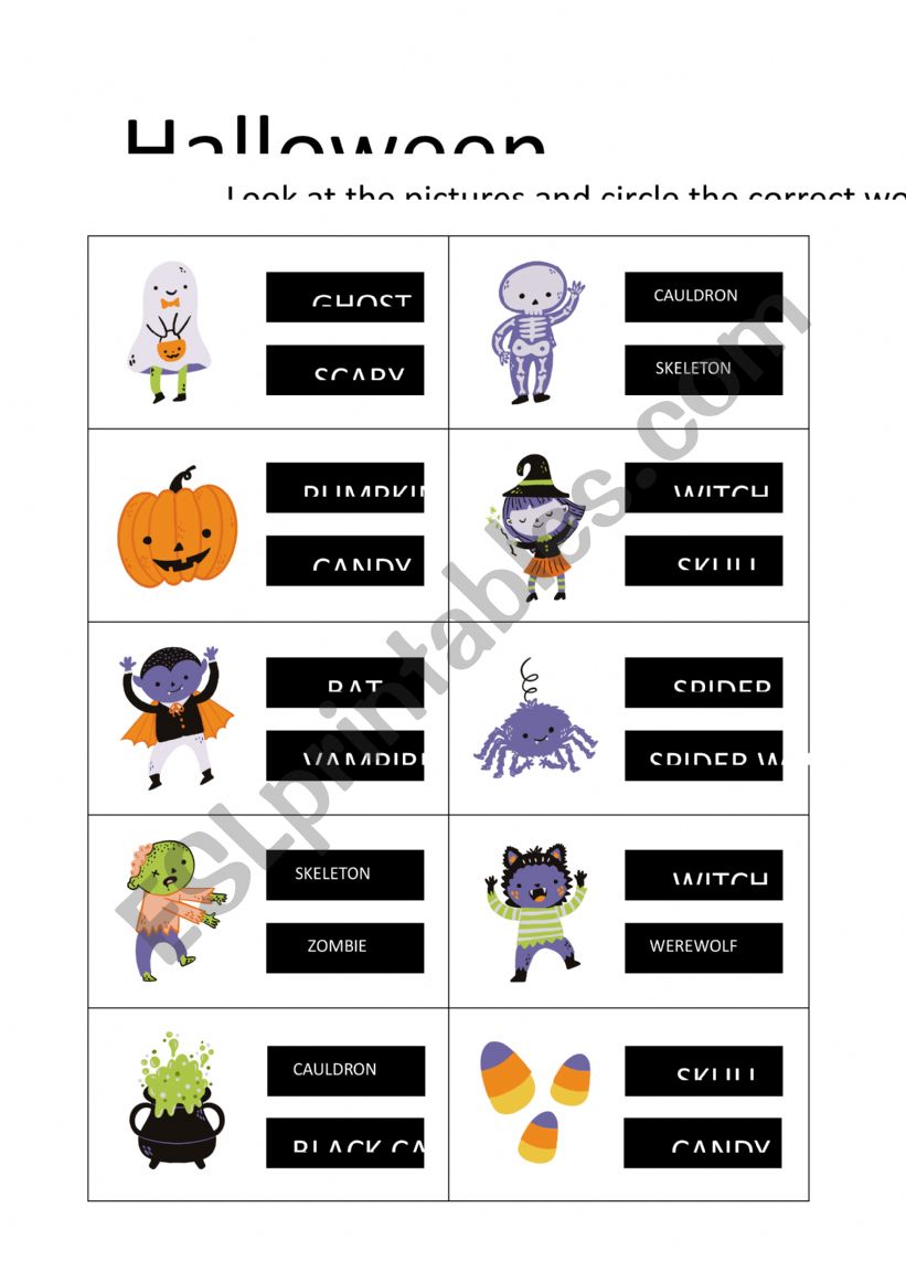 Halloween vocabulary worksheet