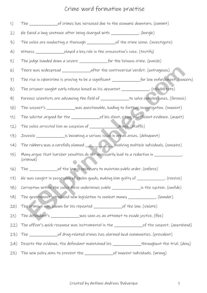 B1-B2 Crime word formation practise