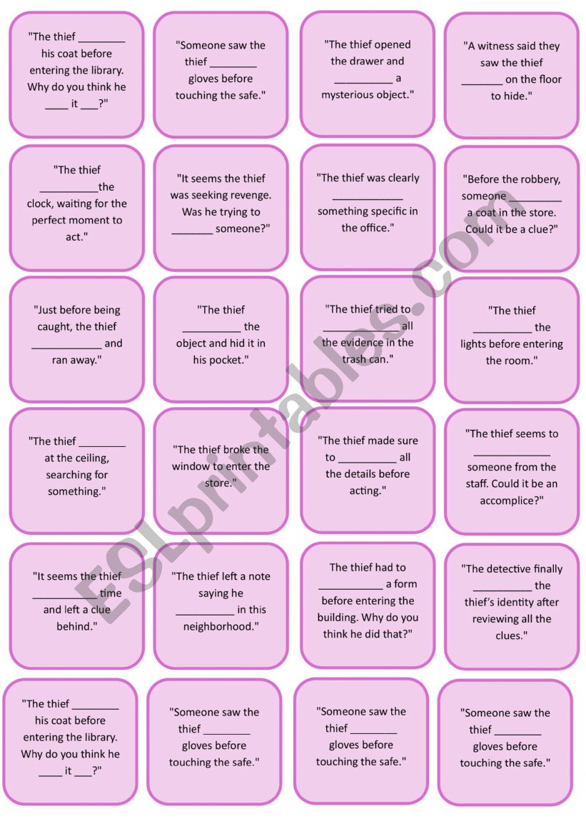 Phasal Verbs - detective game worksheet