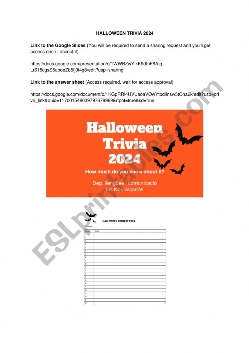 halloween Trivia 2024 worksheet