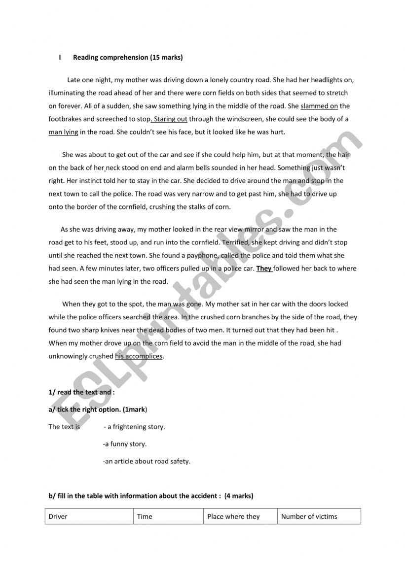 a frightening story worksheet