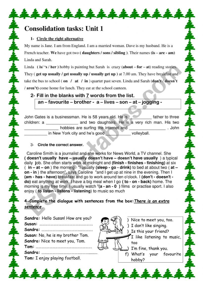 consolidation tasks unit 1 for Tunisian 6TH formers 