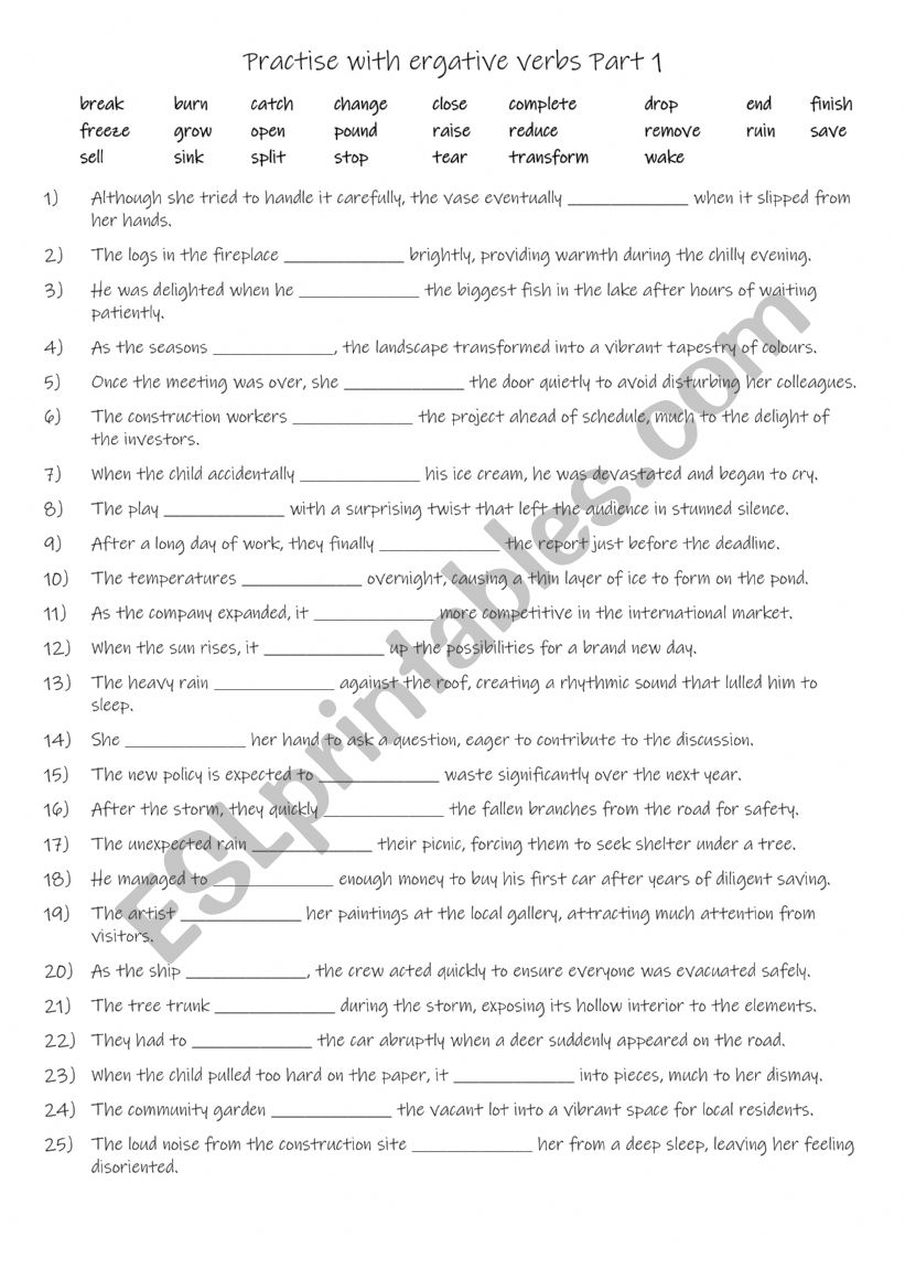 B1+-B2 Practise with 25 ergative verbs Part 1