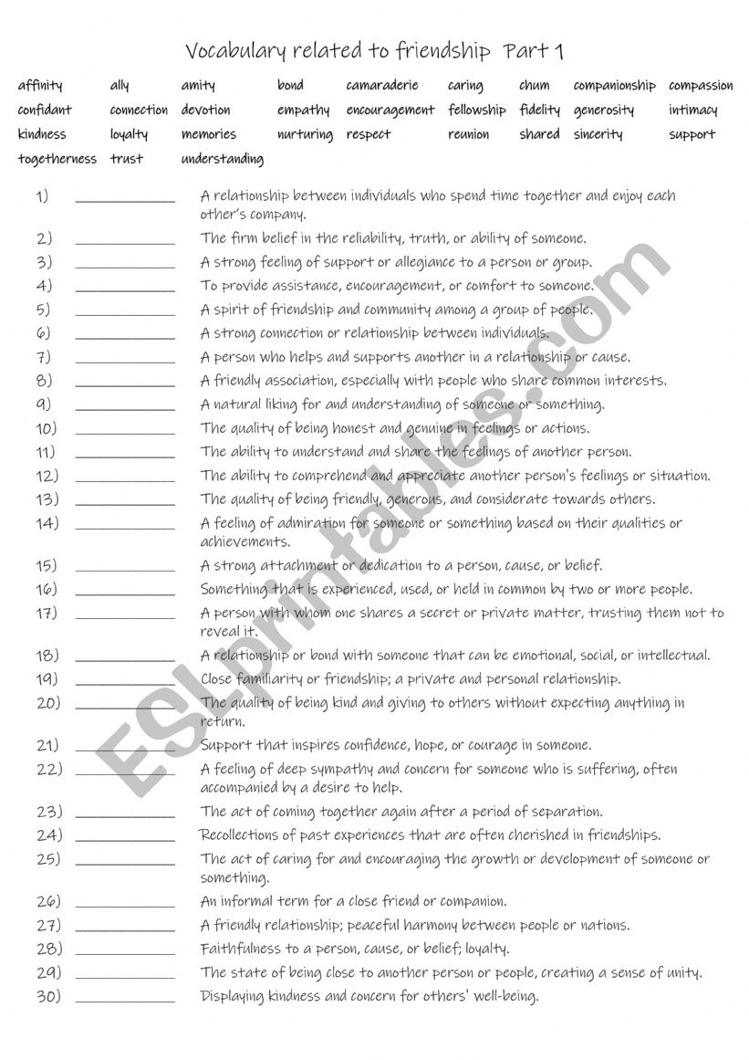 B1-B2 Vocabulary related to friendship Part 1