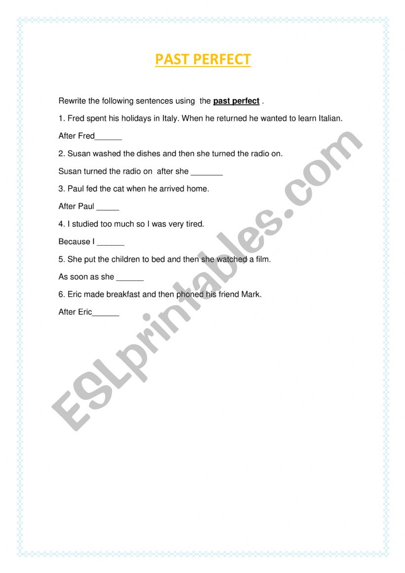 present perfect worksheet