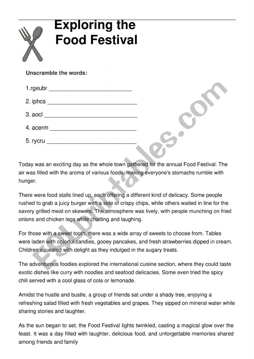 Food Festival worksheet