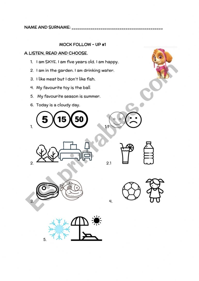 First Form reading worksheet