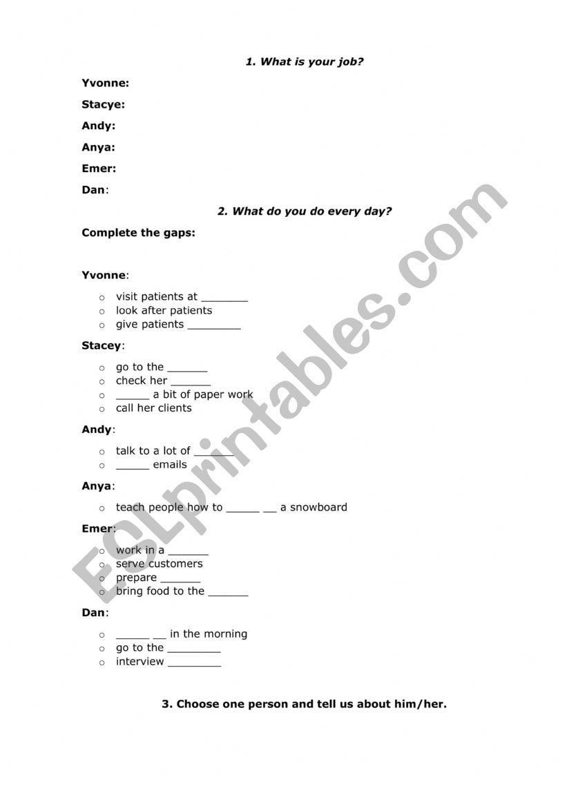 Job interview worksheet