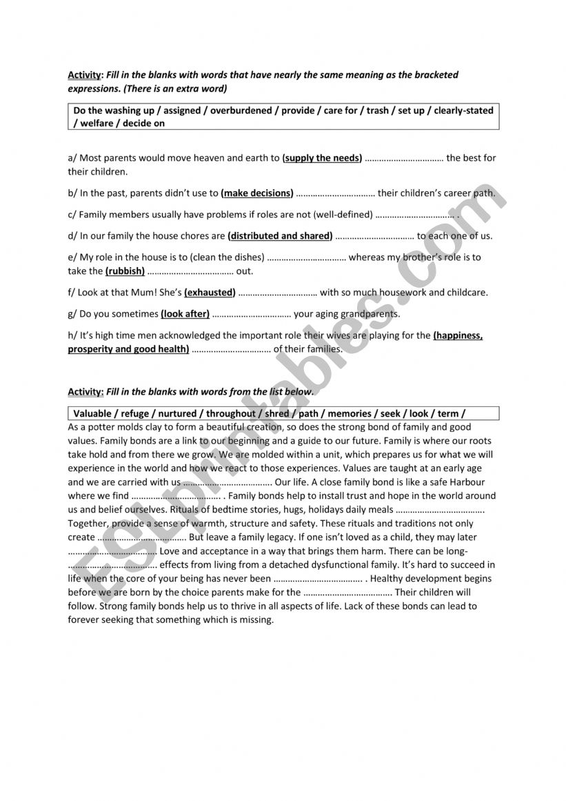 Activities Section 1&2 Module 1 3rd Form