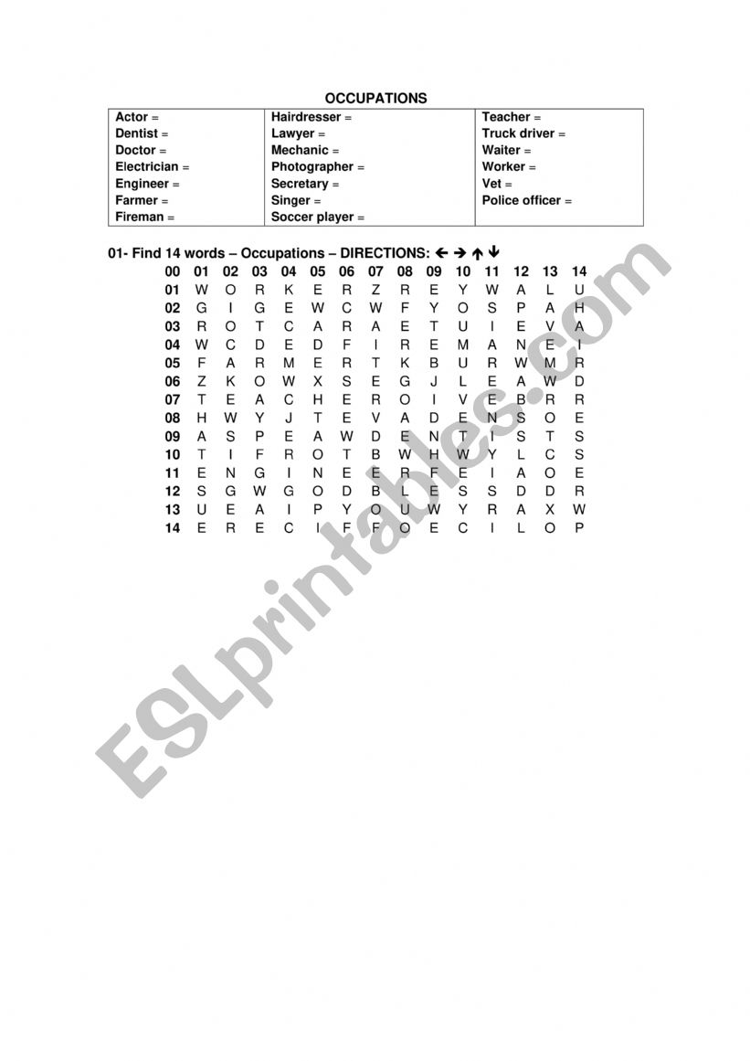 Occupations Wordsearch  worksheet