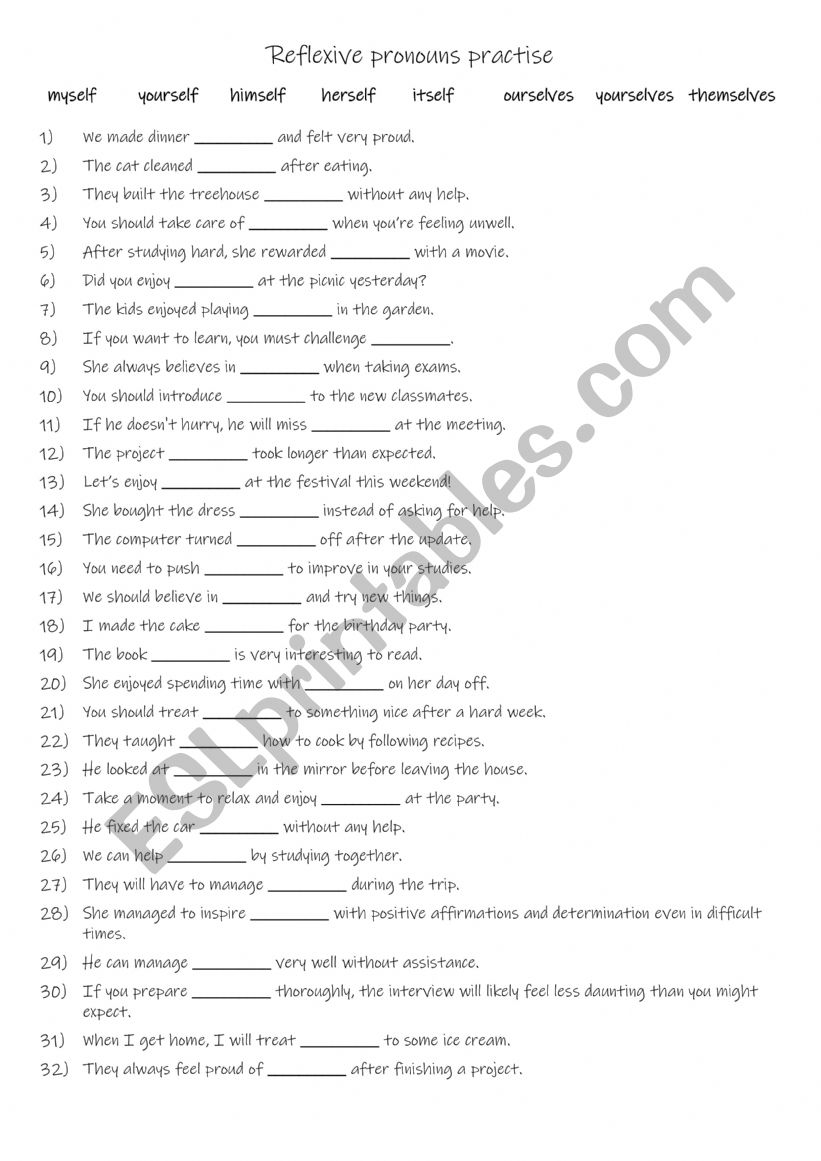 A2-B1 Reflexive pronouns practise