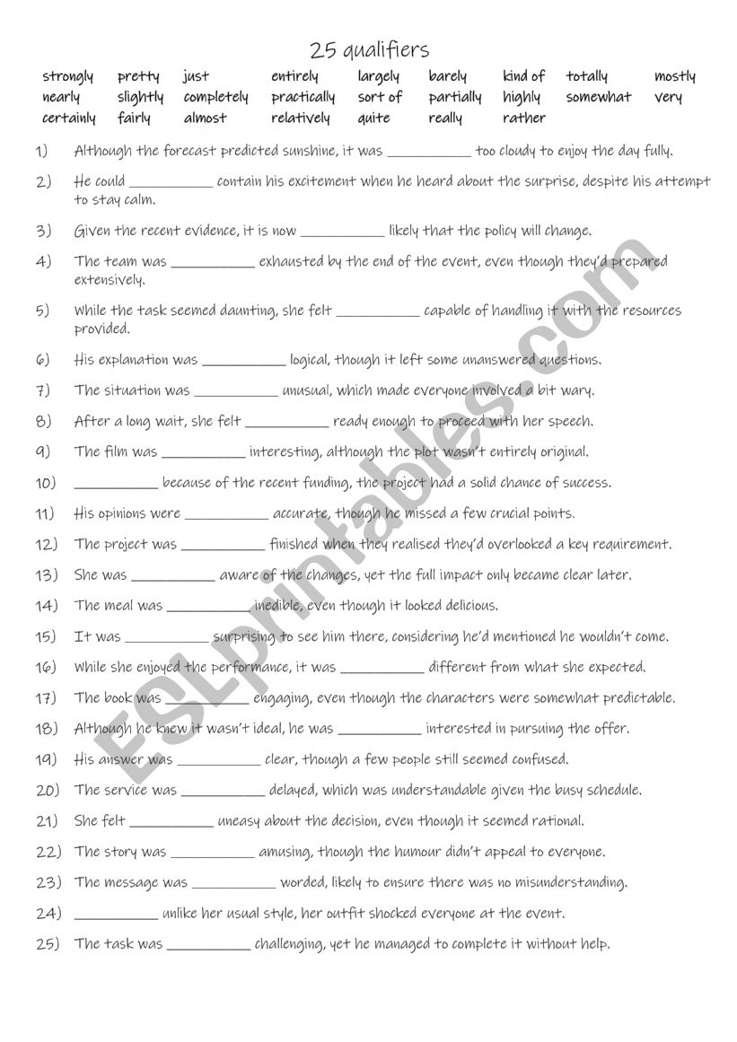 B1+-C1 25 Qualifiers worksheet