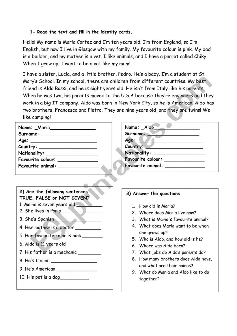 Jobs and nationalities worksheet