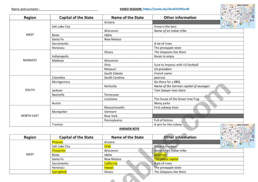 VIDEO SESSION: US tates and their capitals