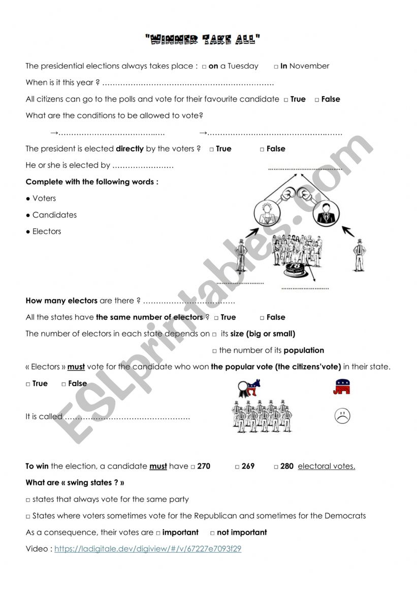 US Elections: Winner take all worksheet