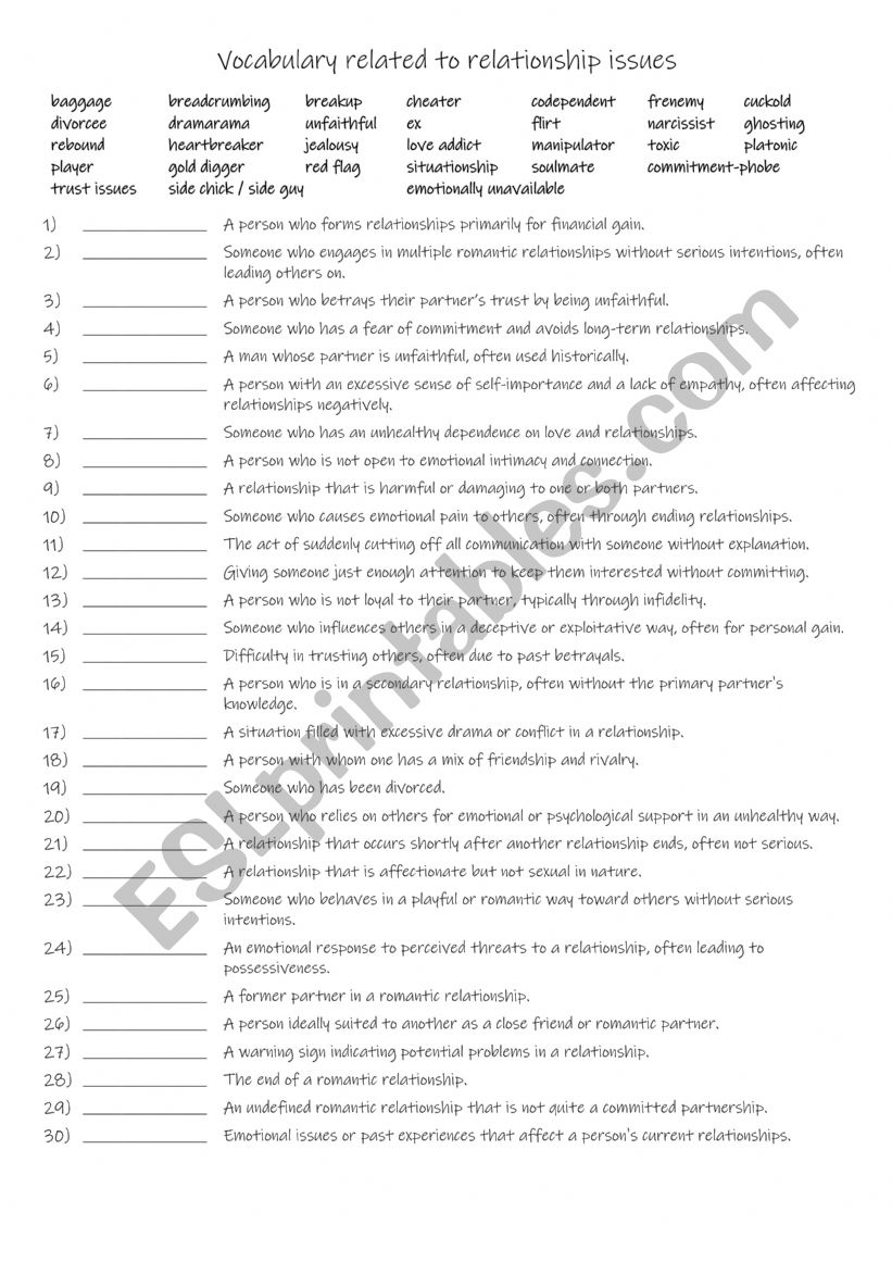 B1+-C1 Vocabulary related to relationship issues