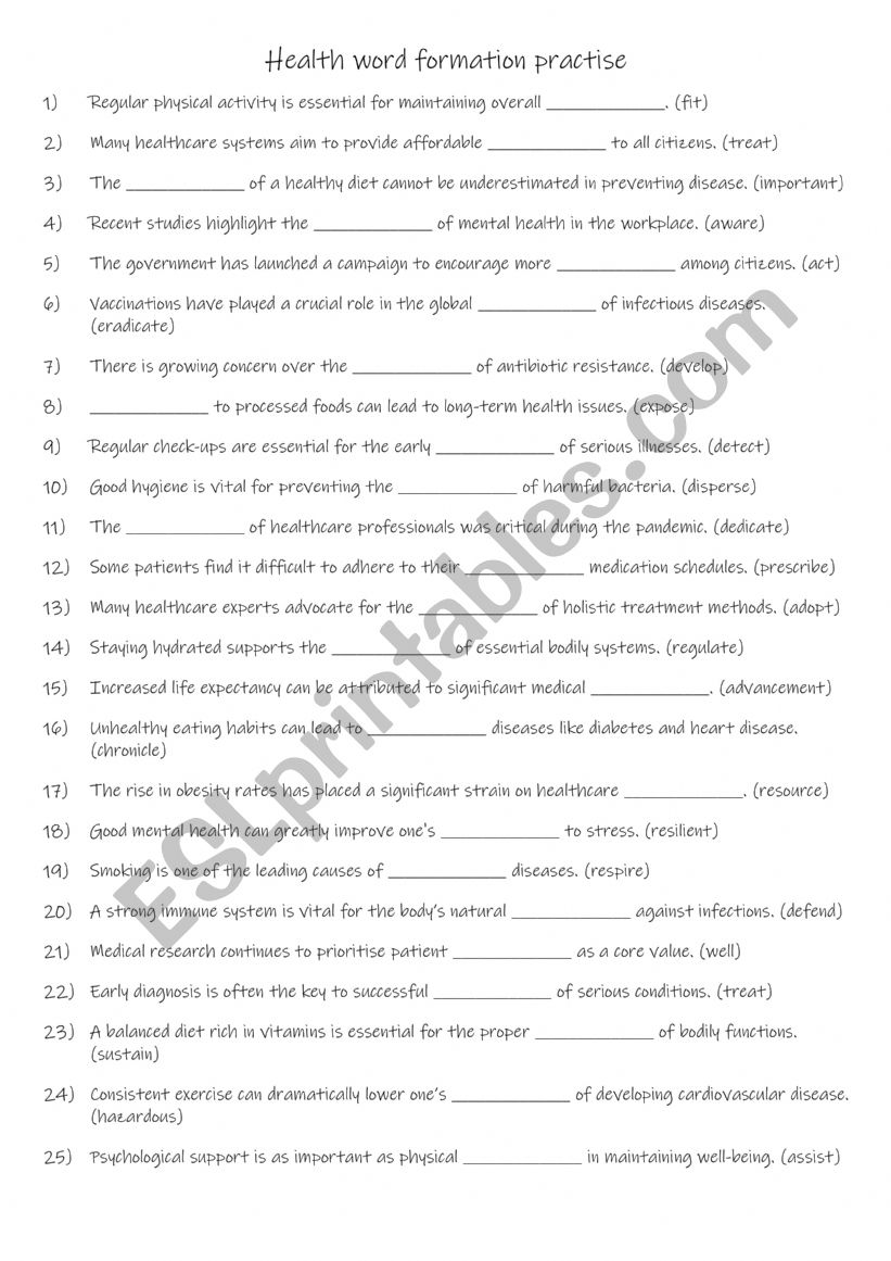 B1-B2 Health word formation practise