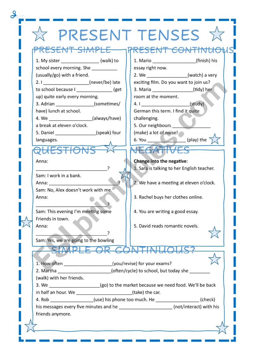 Present Tenses worksheet